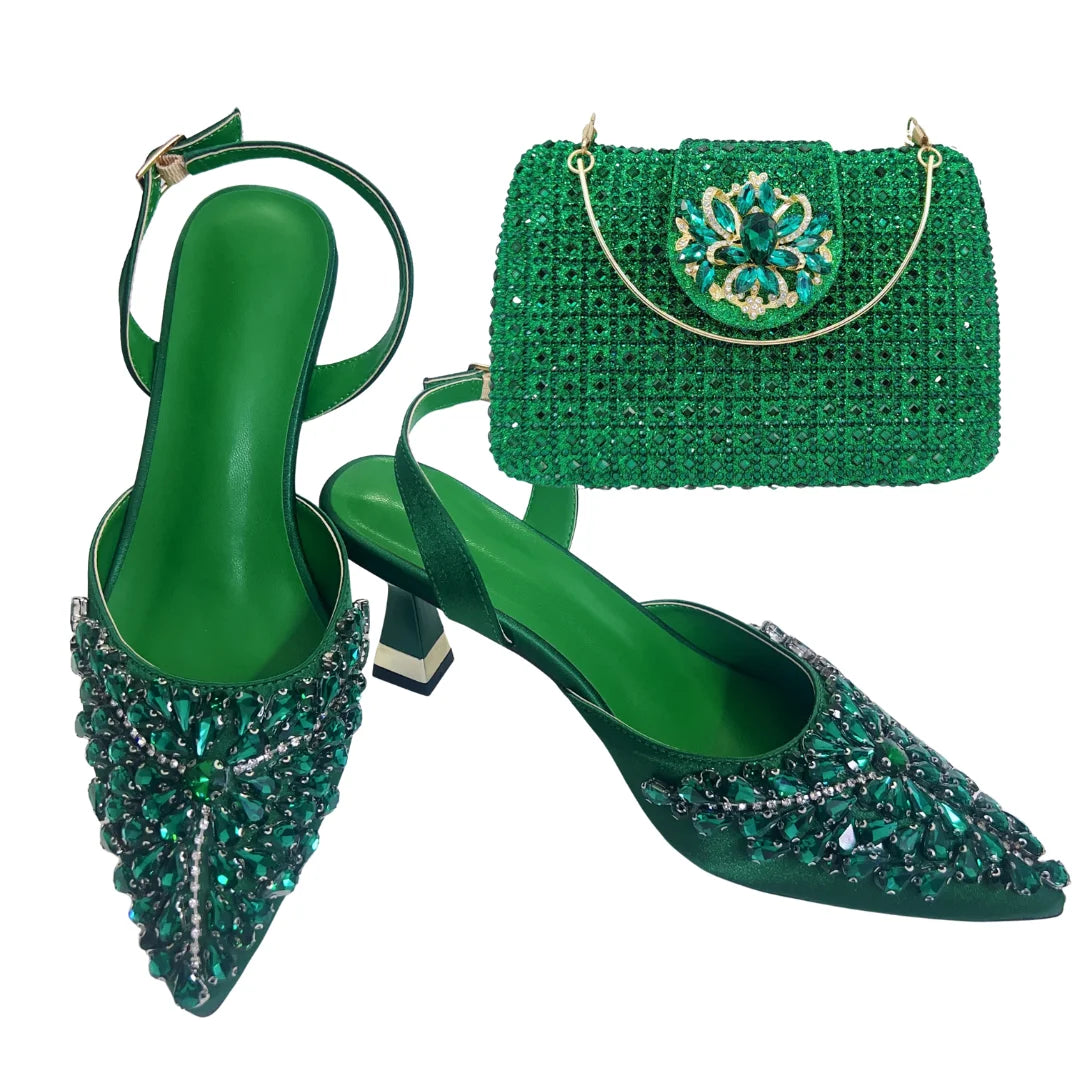 Women's Clutch Bag and Shoes Fairy Diamond High Heels Stylish Dress Shoes Pointed Toe Stiletto Heels Elegant Party Wedding Shoes