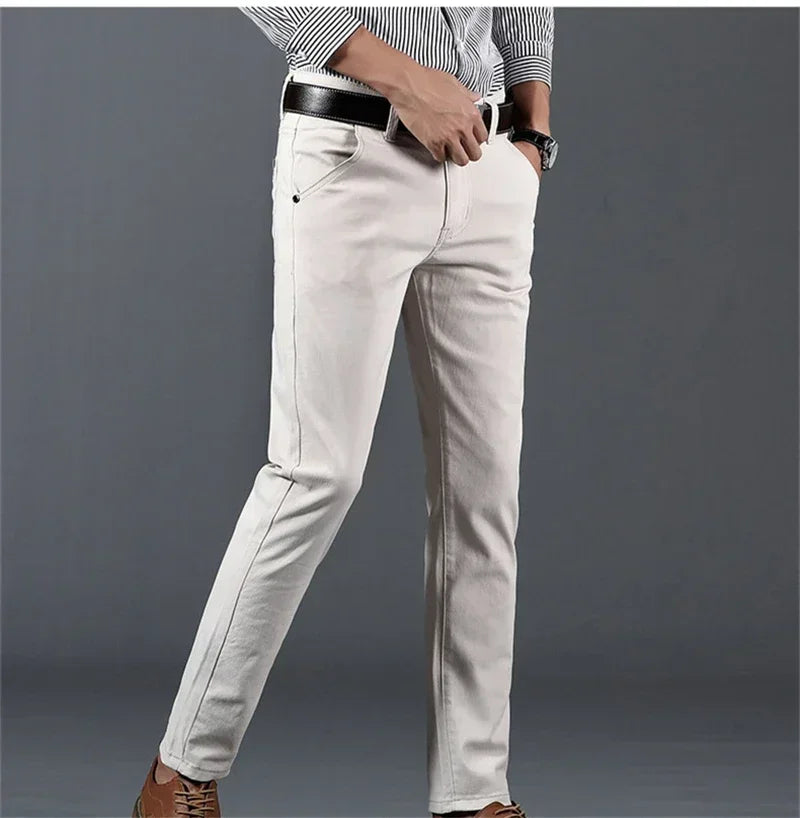 New Mens Spring Summer Business Casual Pants Fashion Cotton Soft Stretch Straight Classic Trousers Korean Solid Color Man Pants