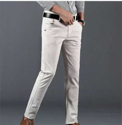 New Mens Spring Summer Business Casual Pants Fashion Cotton Soft Stretch Straight Classic Trousers Korean Solid Color Man Pants