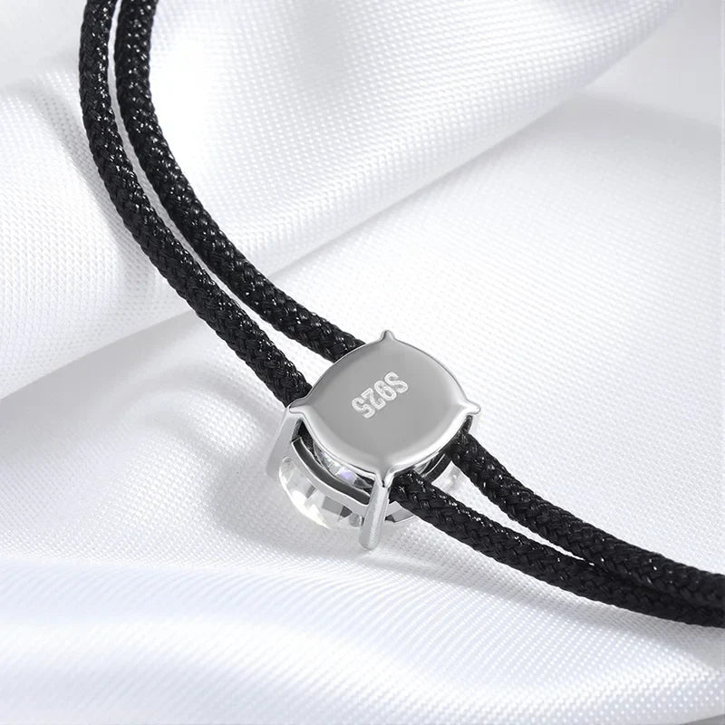 3CT Oval Cut Moissanite Braided Cord Bracelets for Women Men Adjustable Sliding-Knot Dainty Pure S925 Silver Chain D VVS1