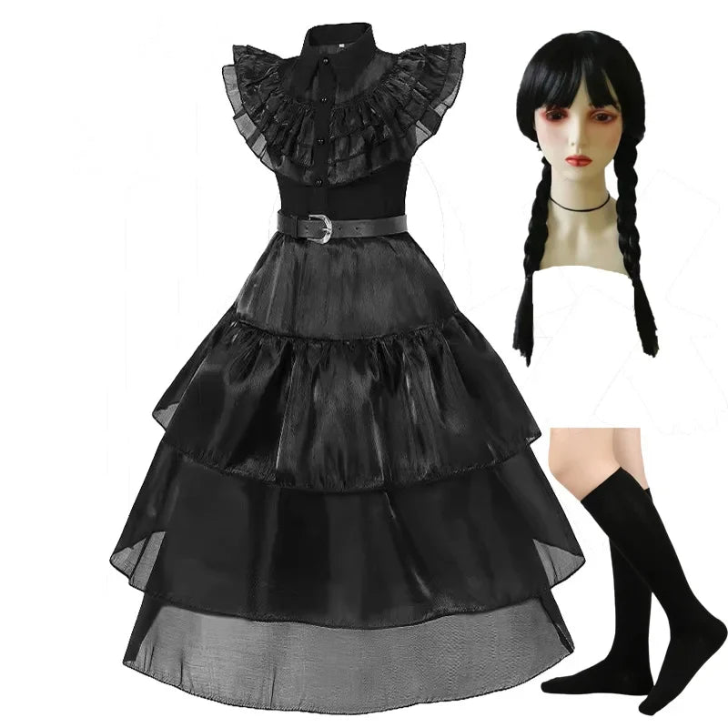 Girls Halloween Cosplay Costume Black Gothic Clothes Costume Kids Carnival Fancy Dress Up