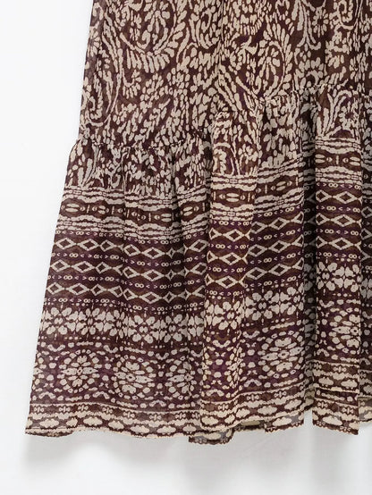 Ele Layered Decorative Print Midi Dr Spring New Arrival Women's Faion JNLEAOG Long Sve V-Ne High Waist Skirt
