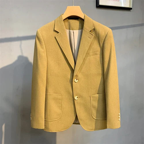 British Style Striped Casual Suit Jackets Mens 2022 Waffle Slim Fit Business Blazers Coat Homme Formal Social Prom Tuxedo 4XL-M