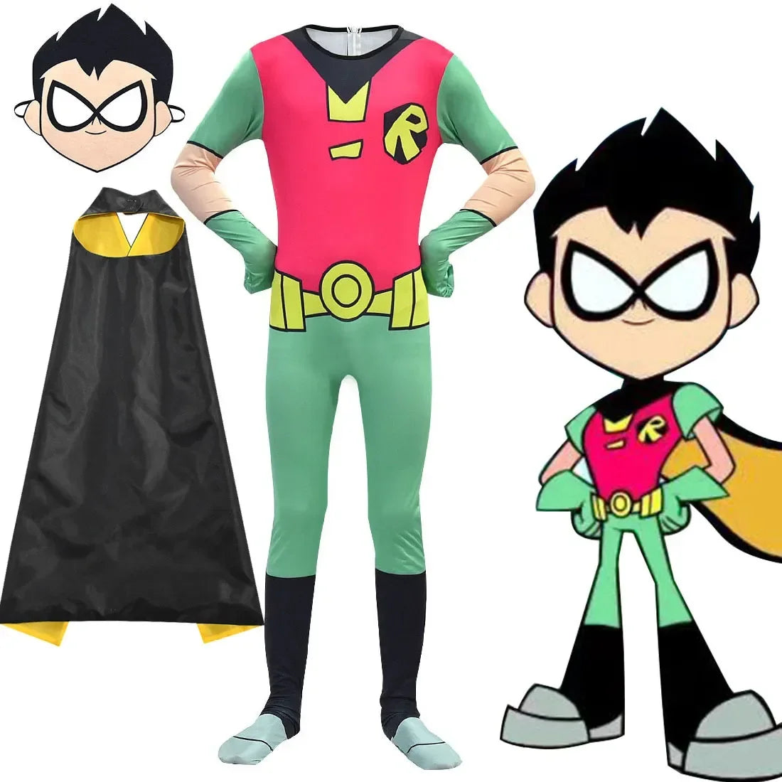 Halloween Costumes for Kids Teen Titans Go Robin Cosplay Boys Girls Bodysuit and cloak Cartoon Disfraces Carnival Party Clothing