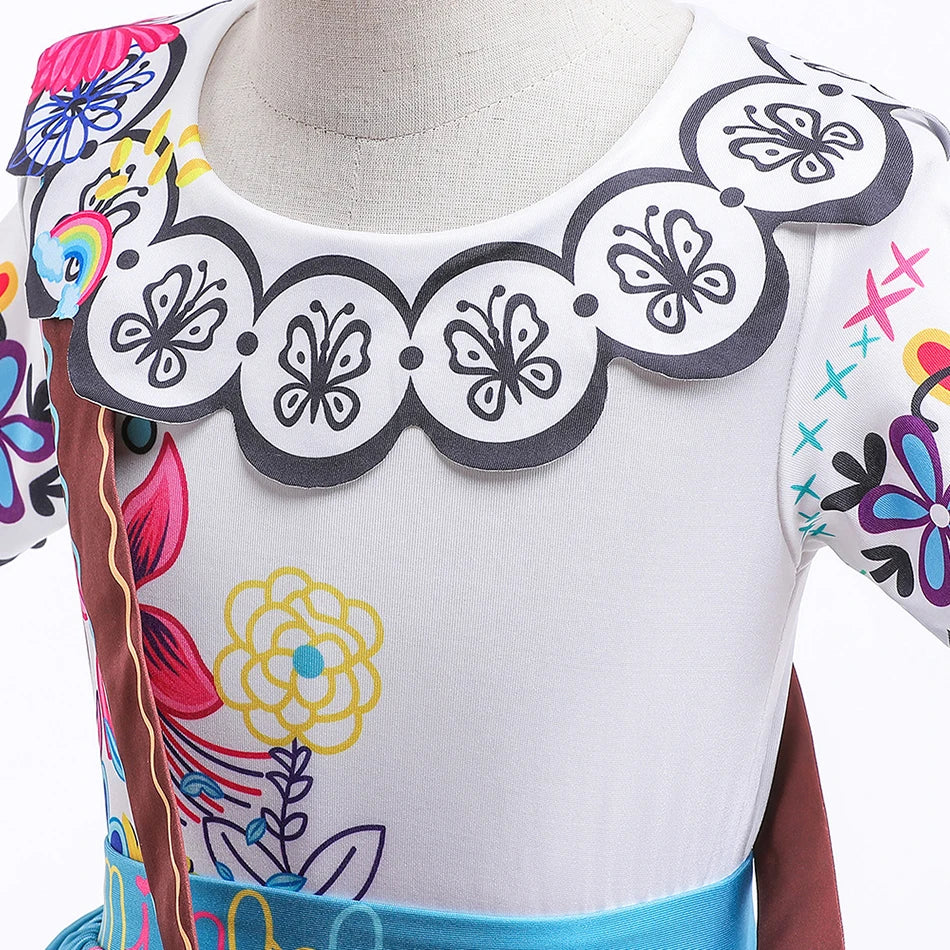 Girls Princess Costume Children Encanto Halloween Swing Flared Clothes Kids Printed Mirabel Cartoon Fantasy Cosplay Dress 3-12Y