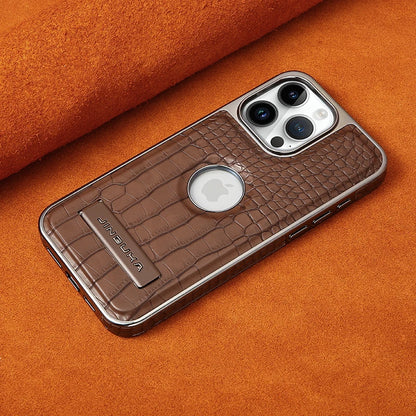 Crocodile Pattern Leather invisible Kickstand Magnetic Case For iPhone 15 16 Pro Max 14 Plus 13 12 Wireless Charging For Magsafe