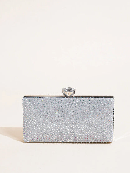 Classic Elegant Mini Square Rhinestone Decor Evening Clutch Bag, Clip Women's Dinner Wallet, Luxury Prom Bag