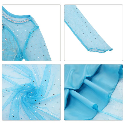 Girls Cosplay Snow Queen Elsa Snowflake Cape Costumes Kids Carnival Party Prom Gown Children Clothes Elsa Princess Dresses