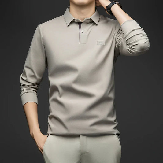 2025 Long Sleeved Polo Shirt for Spring and Autumn Men's Clothing with A Base Collar Casual and Fashionable Long Sleeved T-shirt