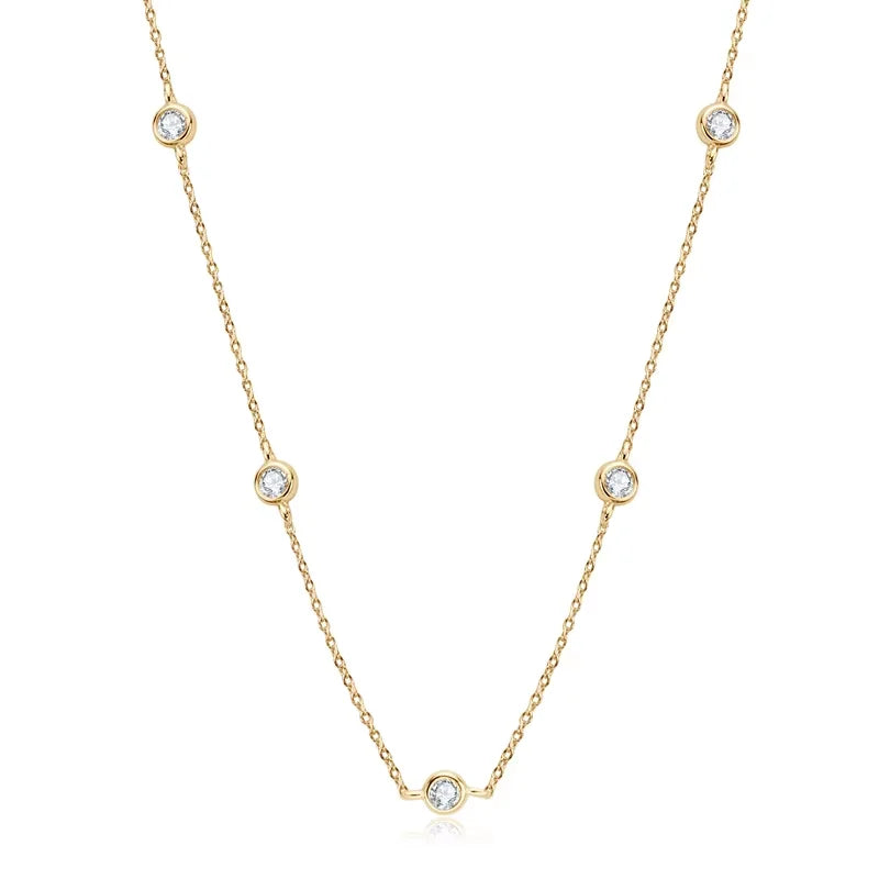 925 Sterling Silver Necklaces Round Cut 2.5mm/4mm Bezel Moissanite Choker Necklace for Women Multilayer Neck Jewelry