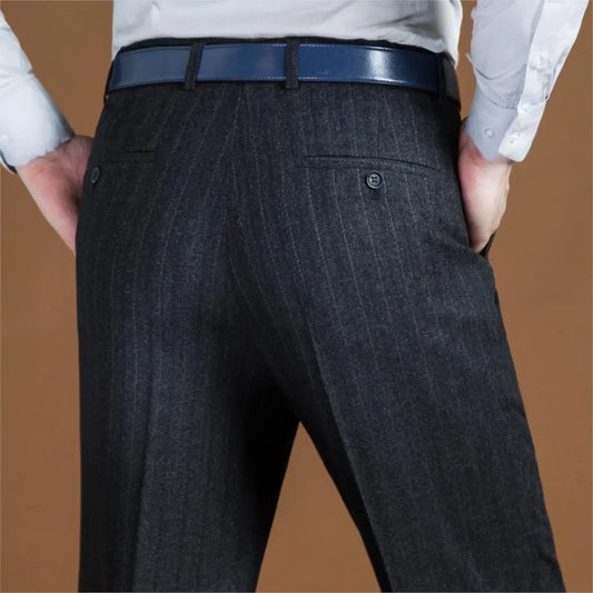 Hight Waist Wool Trousers Cashmere Suit Pant For Men Loose Striped  Classic Straight Formal Mens Dress Pants Business Size 42 44
