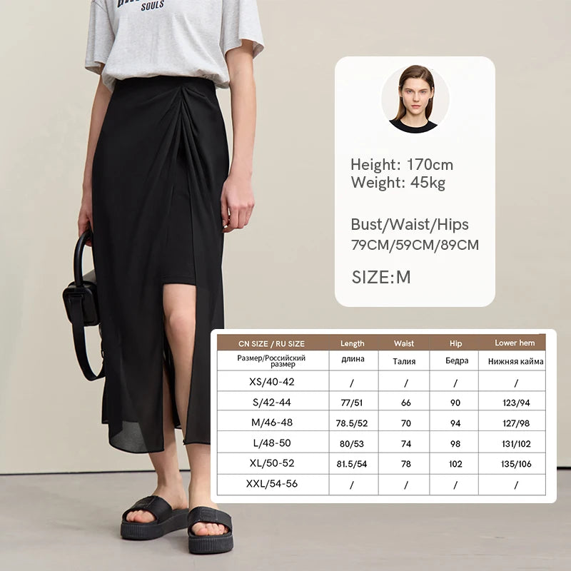 Women's Skirt 2026 Summer Elegant Chiffon Midi Skirt Pleated Side Slit Office Casual Versatile Women's Clothing 12612002