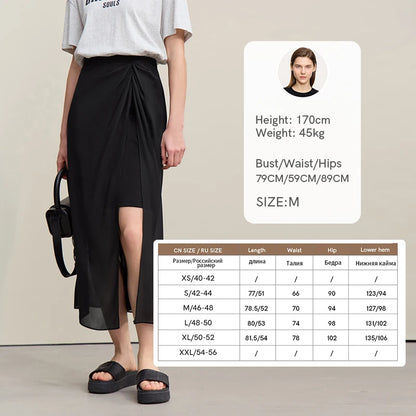 Women's Skirt 2026 Summer Elegant Chiffon Midi Skirt Pleated Side Slit Office Casual Versatile Women's Clothing 12612002