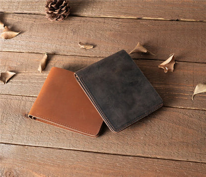 Men Handmade Crazy Horse Leather Wallet Men's Casual Simple Horizontal First Layer Cowhide Short Genuine Leather Clutch