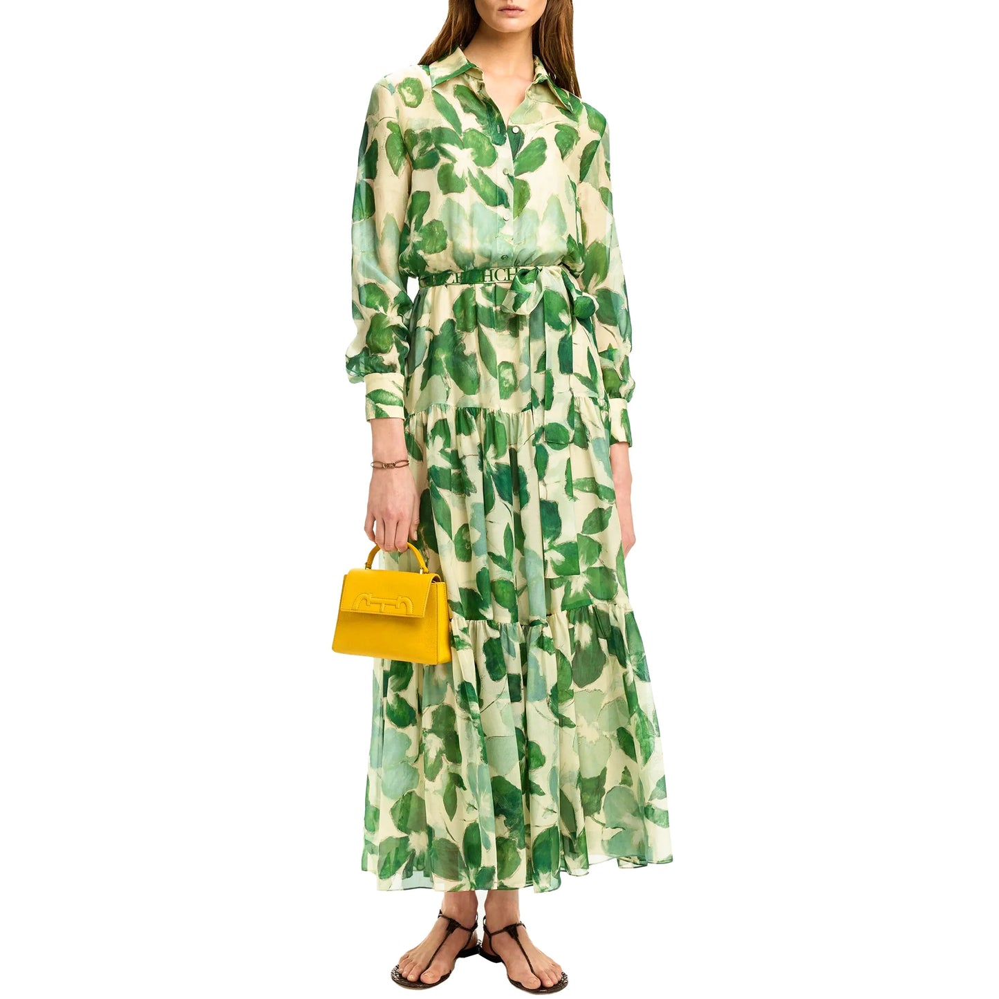 2025 Dresses Women's New Belted Chiffon Print V-neck Chic Slim Long Dress Fashion Elegant Holiday Street Women's Dress