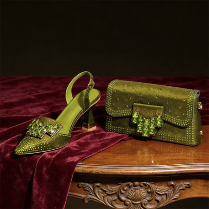 Elegant Italian Design Evening Shoes with Pointed Toe & Matching Clutch Bag – Stylish Women's Footwear for Special Occasions