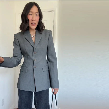 Casual Single-breasted Suit Jackets 2026 Spring New Female Elegant Lapel Full Sleeve Blazers Coat Women's Waist-cinching Outwear