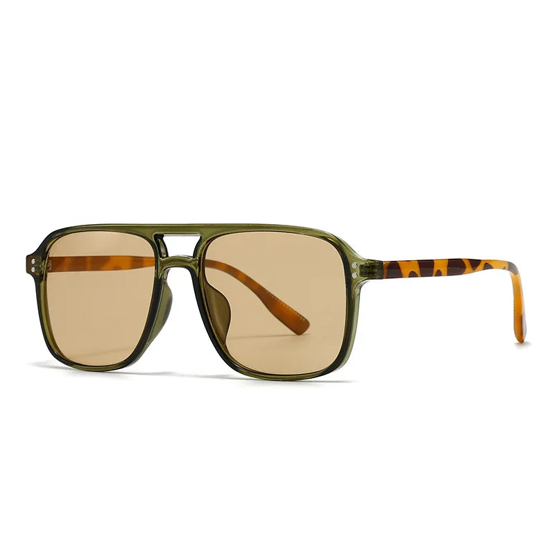 2026 Ins Retro Double Bridge Square Women Sunglasses Fashion Leopard Print Gradient Lenses Men Trend Gafas De Sol UV400