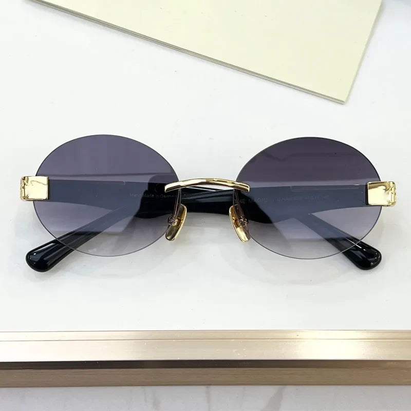 High Street Rimlesss Sunglasses Oval Alloy Acetate High Quality for Men Women Classical Vintage UV400 with Case