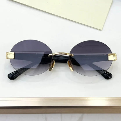 High Street Rimlesss Sunglasses Oval Alloy Acetate High Quality for Men Women Classical Vintage UV400 with Case