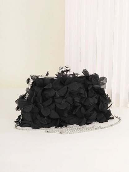 3D Floral Decor Clutch Bag, Elegant Silk Appliques Dinner Purse For Wedding Party Prom Banquet - Perfect for Wedding， Party