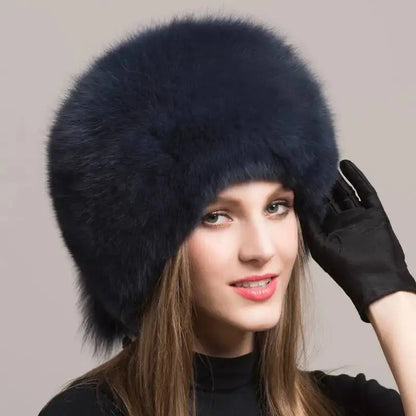 Real Fox Fur Hat For Women Winter Ear Protection Genuine Fur Hat Russian Natural Fur Bomber Hat Outdoor Thicken Warm Fur Caps