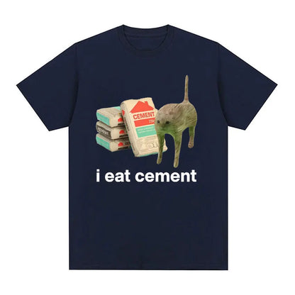 I Eat Cement Cursed Cat Funny Meme T Shirt for Men Women Fashion Casual Short Sleeve T Shirts Male Oversized Cotton T-shirt Tops