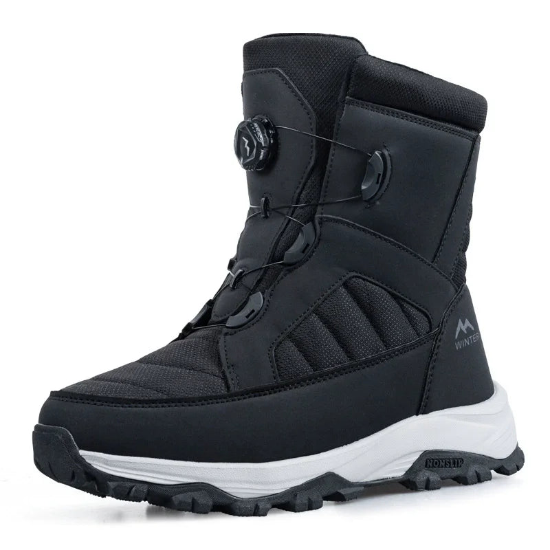 Winter Men's Rotating Button Snow Boots Thick Plush Cotton Boots Keep Warm Winter Boots Non-slip Mid-calf Boots Outdoors Shoes