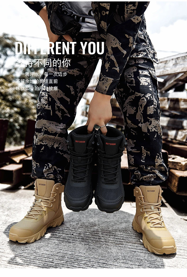 Men Tactical Boots Army Waterproof Work Climbing Hiking Shoes High Quality Outdoor Motorcycle Hunting Safety Unisex Desert Boot