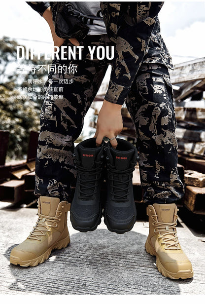Men Tactical Boots Army Waterproof Work Climbing Hiking Shoes High Quality Outdoor Motorcycle Hunting Safety Unisex Desert Boot