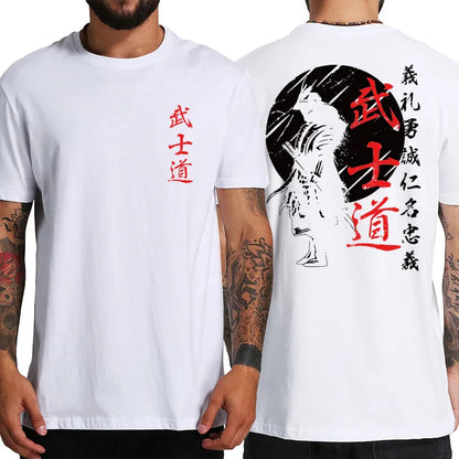 2026 Japanese Samurai Spirit T Shirts for Men Harajuku Japanese Style Back Print Loose Oversized Tops T-shirt Gifts Tee