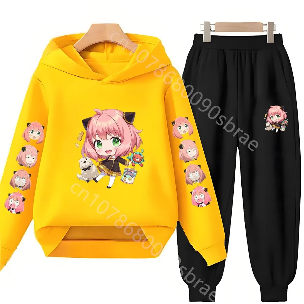 Children's Suit Hoodies Top+Bottom Girls pink Boy black Age 3-12 Coat Casual Toddler Sweatshirt  Anime Spy X Family Clothing