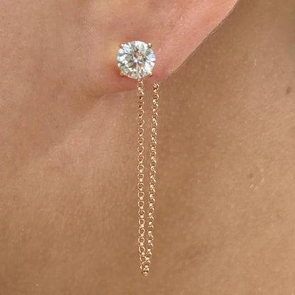 0.5-5carat Round brilliant Cut Moissanite Chain Earrings for Women Solitaire Lab Diamond Stud/Drop Earring 925 Silver with GRA