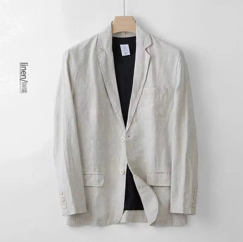 2025 Summer New Men's Linen Casual Suit Coat Solid Color Lightweight Breathable Luxury Cotton Hemp Top 100% Linen Fabric