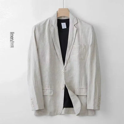 2025 Summer New Men's Linen Casual Suit Coat Solid Color Lightweight Breathable Luxury Cotton Hemp Top 100% Linen Fabric