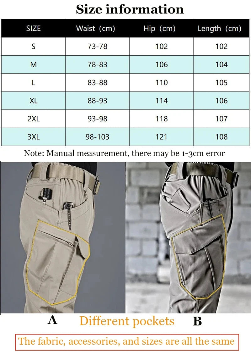 2024 Men's Autumn Tactical Cargo Pants Outdoor Work Pants Multi-pocket Casual Trousers Waterproof Quick Dry Elastic Pants Male