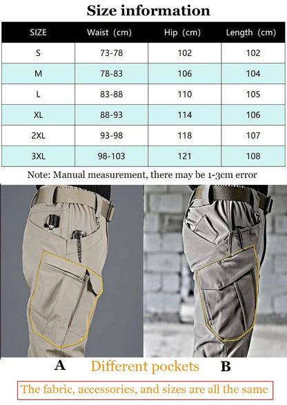 2024 Men's Autumn Tactical Cargo Pants Outdoor Work Pants Multi-pocket Casual Trousers Waterproof Quick Dry Elastic Pants Male