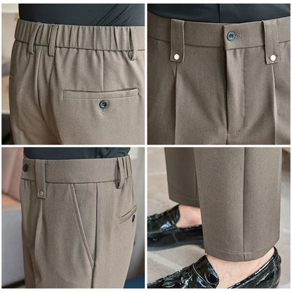 Mens Suit Pants 2026 Spring New British Style Elastic Waist Solid Casual Formal Dress Pants Slim Fit Trousers for Men Clothing