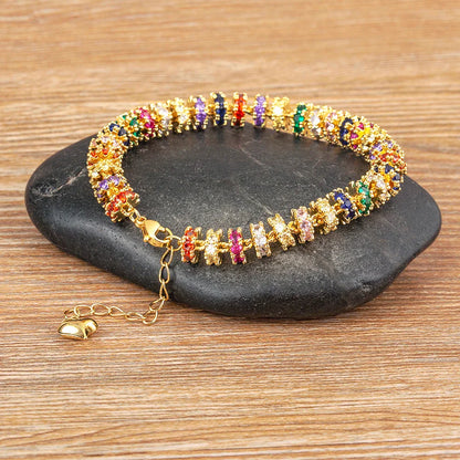 Fashion Gold Plated Chain Bead Bracelet for Women Colorful Crystal Zircon Heart Shape Charm Wedding Party Jewelry Gifts