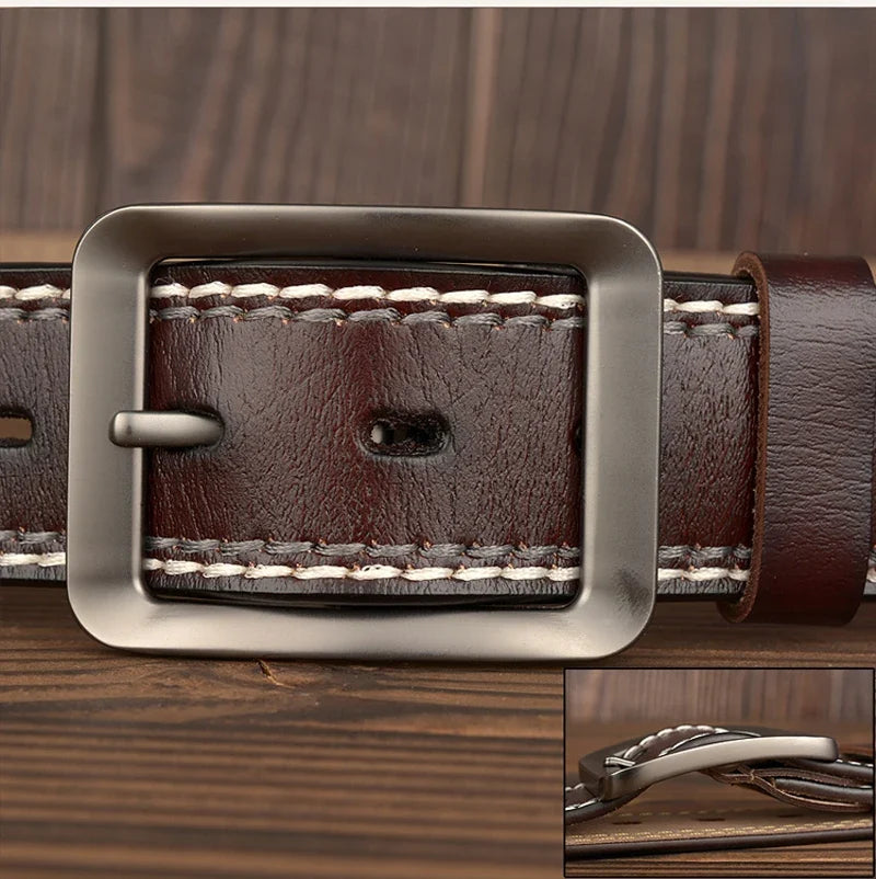 3.8CM Fashion Men Belts Genuine Leather Luxury Designer Vintage Thread Waist Belt For Jeans Cinturon Cowboy Hombre Dropshipping