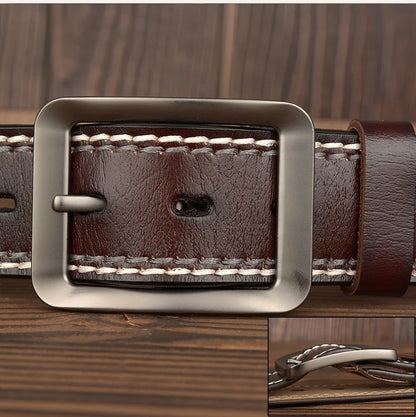 3.8CM Fashion Men Belts Genuine Leather Luxury Designer Vintage Thread Waist Belt For Jeans Cinturon Cowboy Hombre Dropshipping