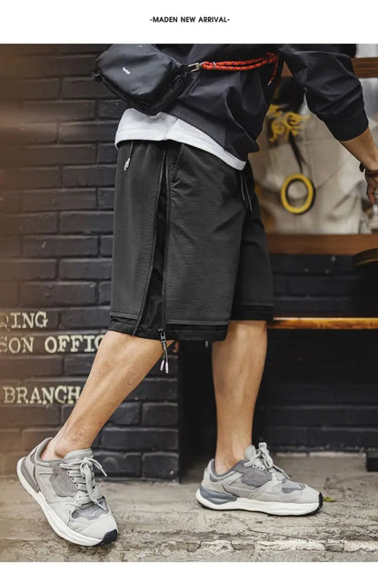 Outdoor Double Zippers Shorts Men's Summer Breathable Running Sport Shorts Lightweight Quick-Dry Training Street Bottoms