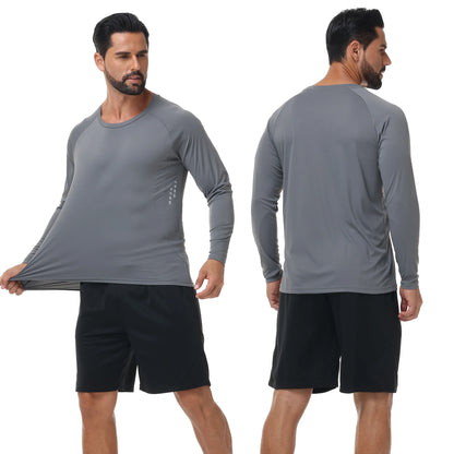 Men UPF 50+ Long Sleeve T-Shirt, Rash Guard Breathable Tops, Pullover Shirt for Sport Fishing Hiking Running Beach Surfing