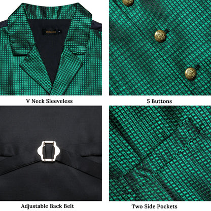 Victorian Vest Tie Set Green Plaid Gothic Waistcoat Sleeveless Jacket for Men Wedding Party Tuxedo Men's Soical Clothing