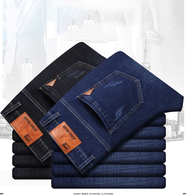 2026 Men's Slim Fashion Denim High Quality Male Pants Elastic Black Blue Leisure Jeans Brand Clothing