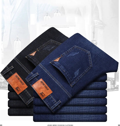 2026 Men's Slim Fashion Denim High Quality Male Pants Elastic Black Blue Leisure Jeans Brand Clothing