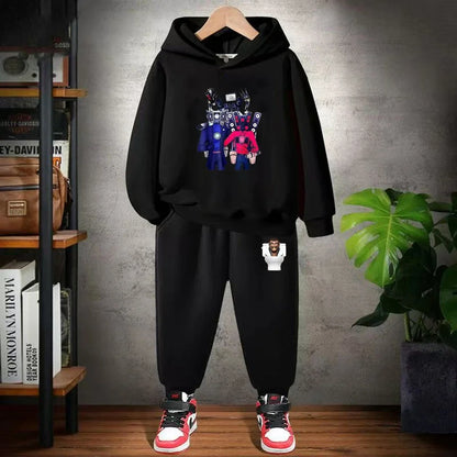 Skibidi Toilet Children's Autumn Winter Hoodie Black Pullover Boys Girls Toddler 2-12Yrs Top+Trousers Coat Casual Fashion Set