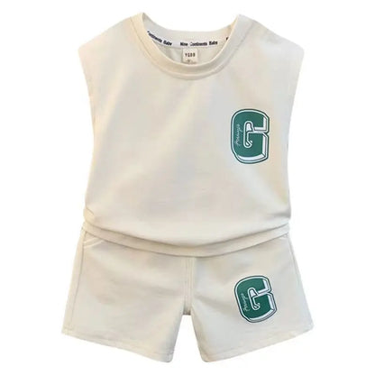 Summer Children Boys 2PCS Clothes Set Cotton Letter Bear Sleeveless Tops Tee Suit Thin Cool Sporty Shorts Kid Babys Boys Outfits