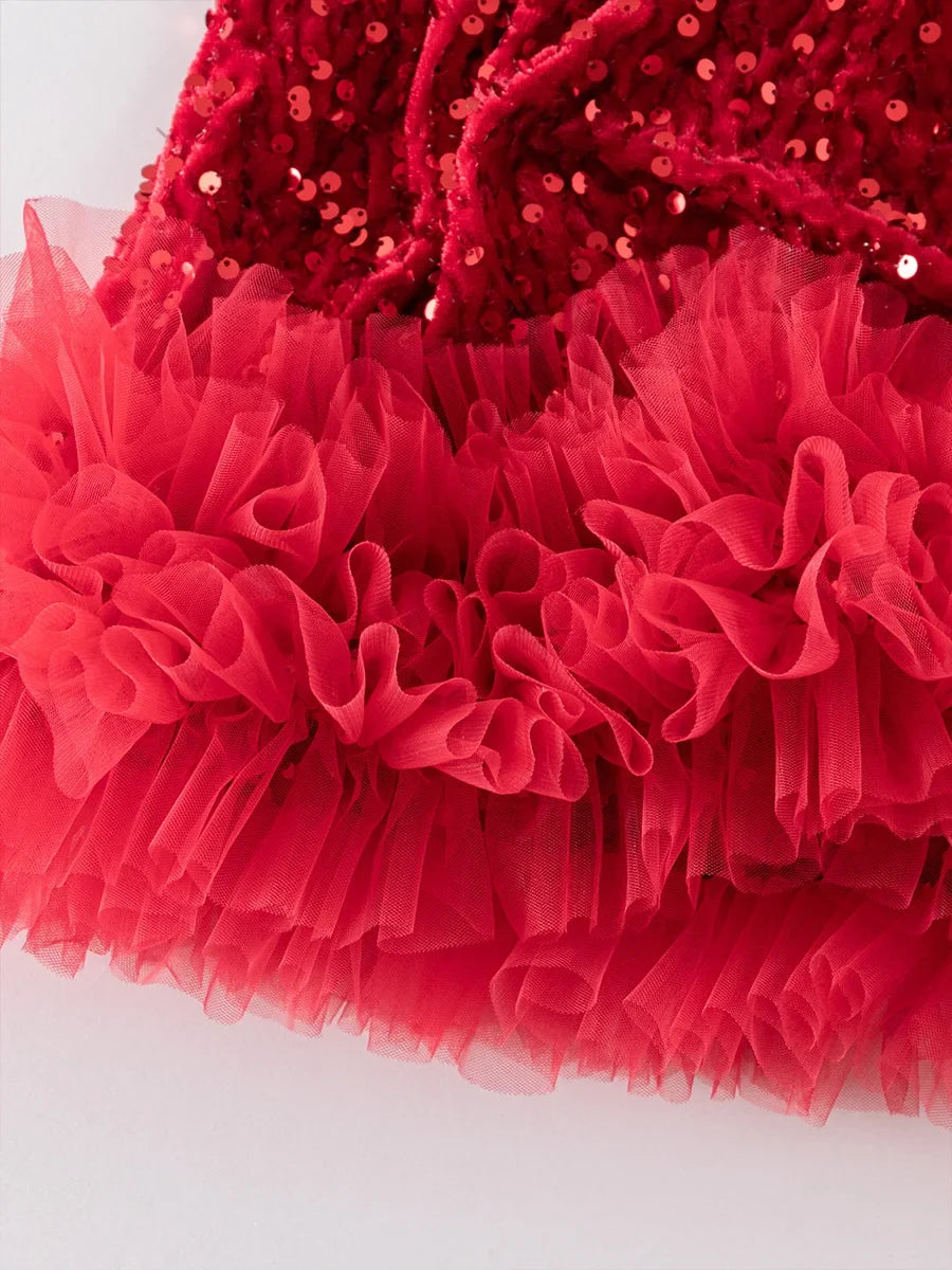 Sequin Girls Dress Kids Fluffy Birthday Formal Prom Dresses Evening Gown for Summer Princess Girls Costumes