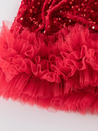 Sequin Girls Dress Kids Fluffy Birthday Formal Prom Dresses Evening Gown for Summer Princess Girls Costumes